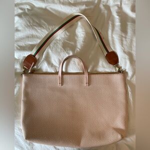 Clare V Pink Perforated Tote Bag with zipper and canvas strap
